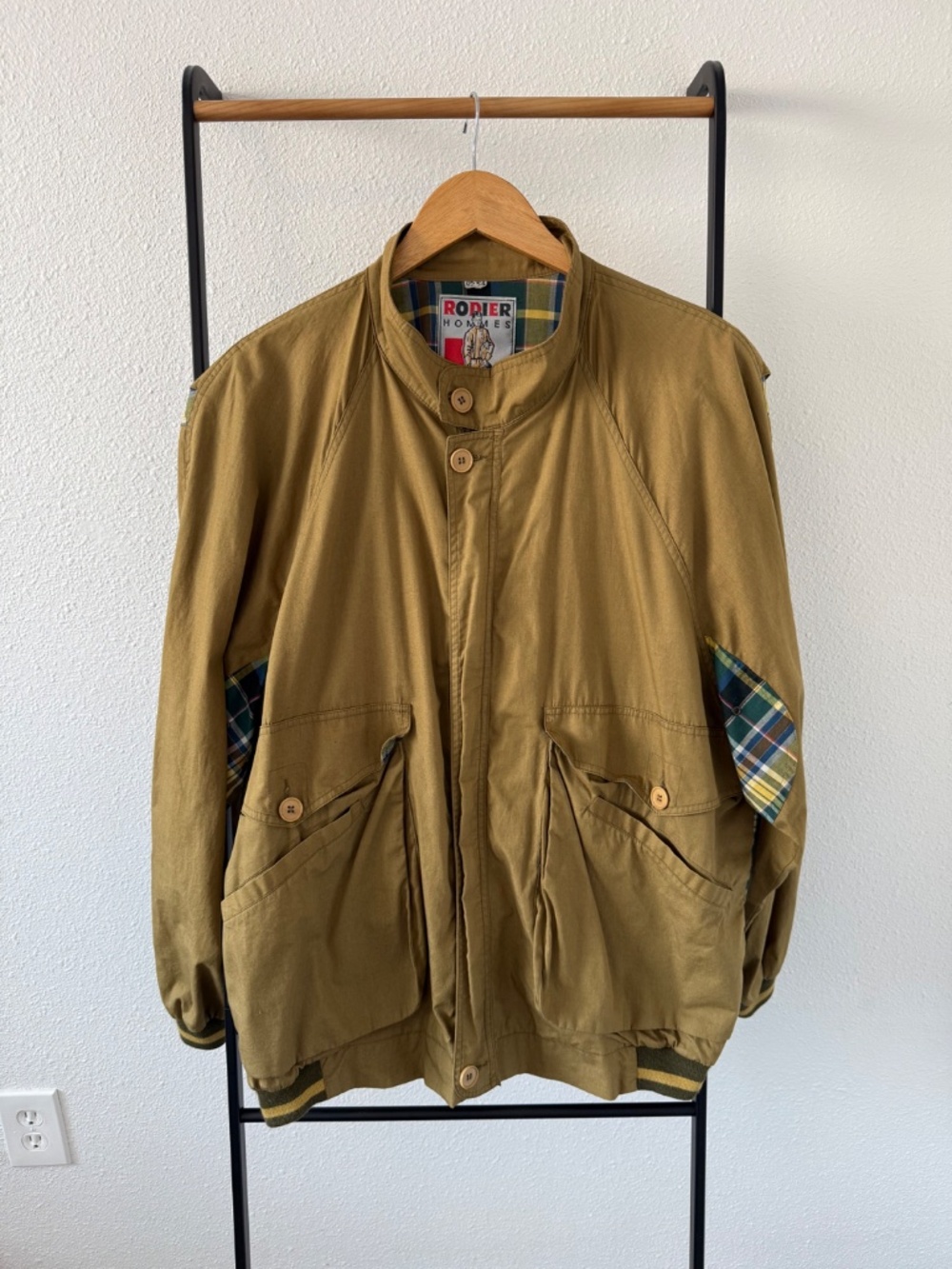 Rodier Hommes Vintage Bomber Jacket – Olive with Plaid Lining - Picture 3 of 8